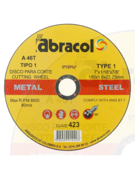 DISCO CORTE 7 X 1/16 X 7/8 PLANO 423 A46T
