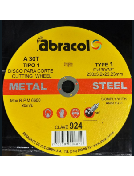 DISCO CORTE 9 x 1/8 x 7/8 PLANO 924