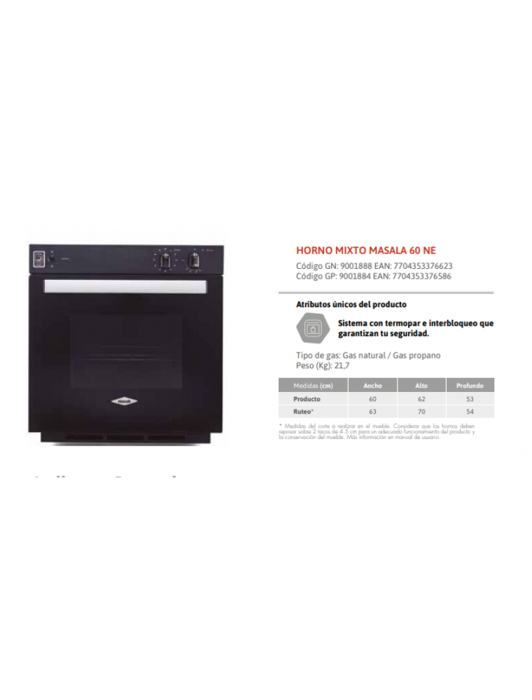 Horno empotrable – MASALA Inox – Nobal Tech