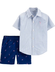 Conjunto de camisa de 2 piezas a rayas con botones en la parte delantera y pantalón corto de flamenco	Carter´s